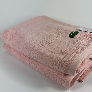 Lacoste Bath Towels Pink Green Crocodile Logo 100% Cotton 30" x 52"Set of 2 NEW